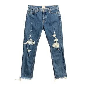 Hudson Jeans Womens 25 Denim Riley Luxe Cropped Raw Hem Heavily Distressed